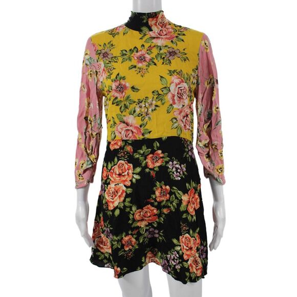 Zara Woman Dresses & Skirts - Zara Woman Womens Mini Floral Dress Multicolor High Neck Viscose 3/4 Zip Size M
